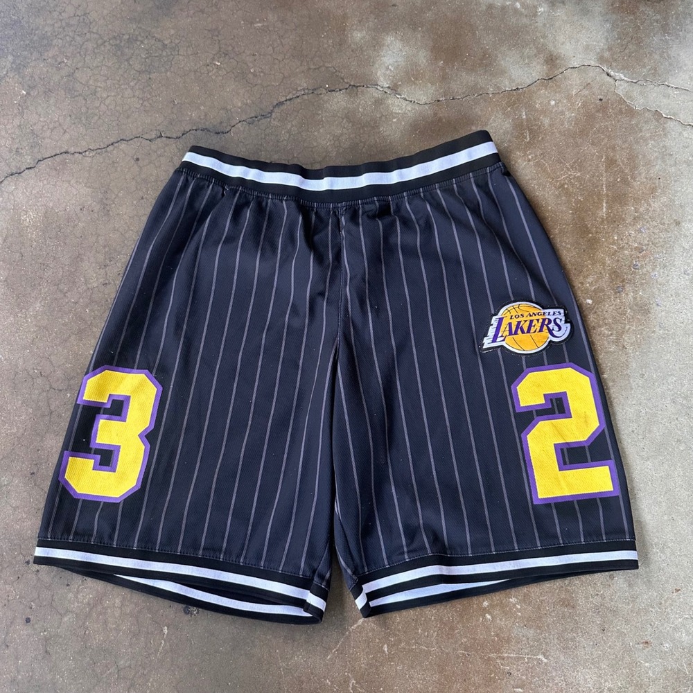NBA Lakers Basketball Shorts Mens L Black Excellent Pinstripe Magic Johnson 32
